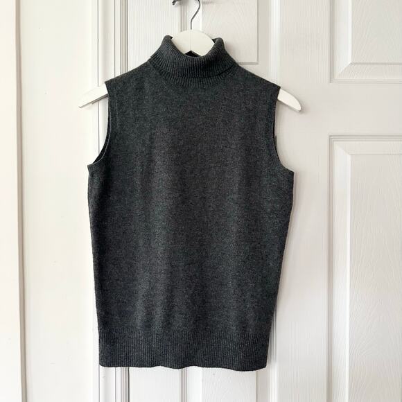 Lafayette 148 Dark Grey Cashmere Sleeveless Turtleneck...